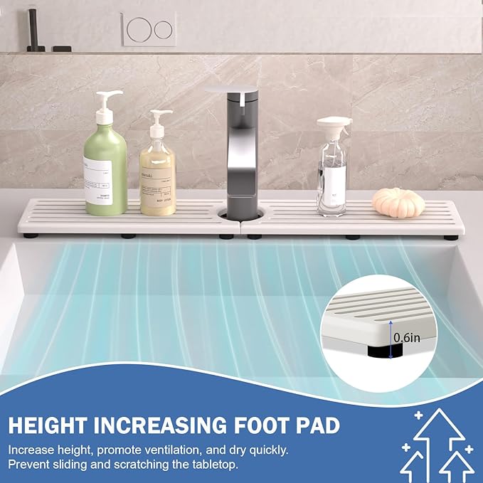 Stone Faucet Mat for Kitchen Sink, Water Absorbing Sink Water Splash Guard, Fast-Drying Kitchen Sink Faucet Mat, Durable Protector and Stone Drying Mat for Kitchen Counter & Bathroom Sink