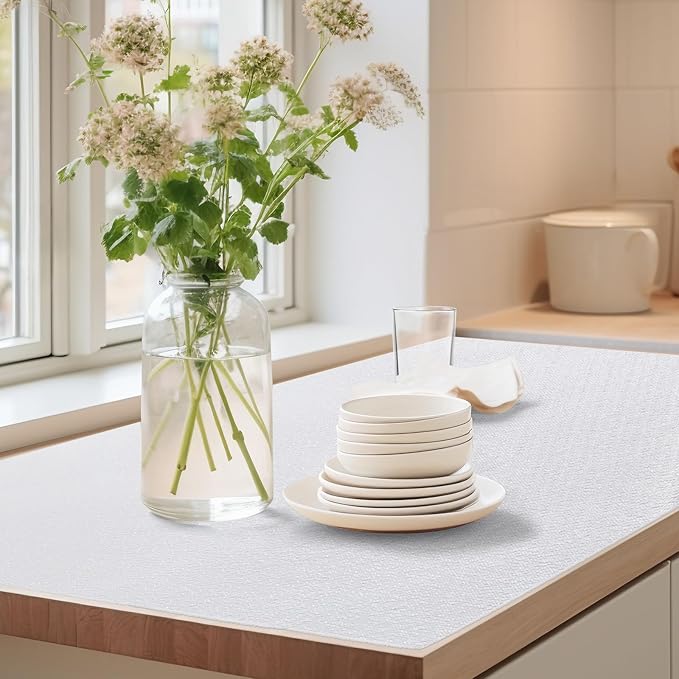 Drawer Shelf Liner for Kitchen Cabinets Non-Adhesive, Non Slip Shelf Paper Waterproof Thickened Cabinet Liners for Shelves, Strong Grip Mats for Cupboard, Dresser, Pantry, White, 12 in x 30 FT