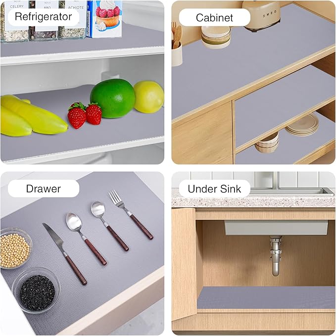 Drawer and Shelf Liner for Kitchen Cabinet, Non-Adhesive Cabinet Liner 12in x 30FT, Waterproof Shelf Paper Non-Slip Mats Cupboard Liners Contact Protect Dresser/Shelves/Table - Grey