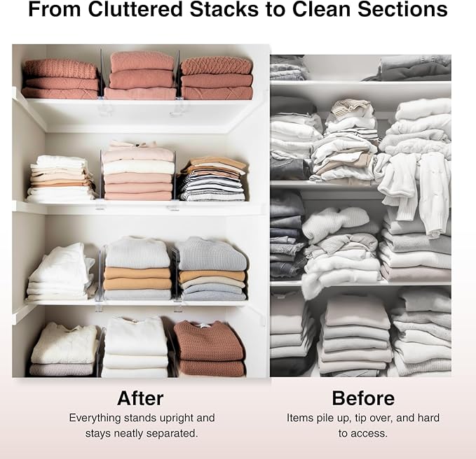 Shelf Dividers Purse Organizer for Closet: 6-inch Tall(Shorter Version) Acrylic Handbag Organizer - Small Space Separator for Clutches Evening Bags Pouches Mini-Bags on Wood Shelves 6-Pack