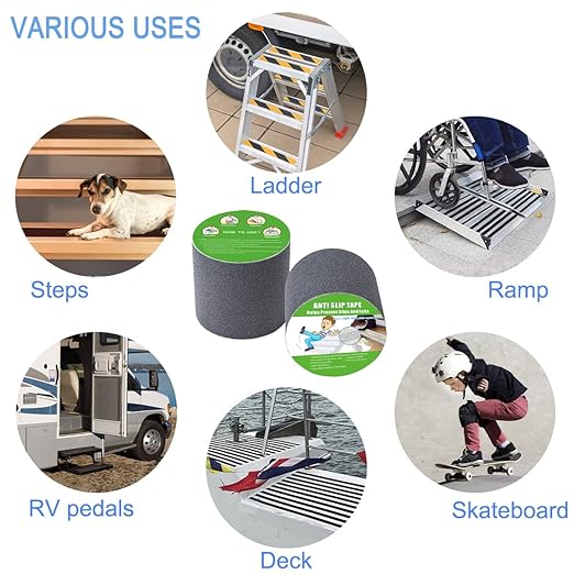 Anti Slip Tape, High Traction,Strong Grip Abrasive, Not Easy Leaving Adhesive Residue, Indoor & Outdoor (4" Width x 190" Long, Gray)