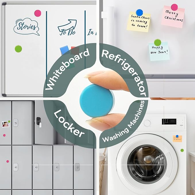 Fridge Magnets, 50 Pack Strong Refrigerator Magnets - Heavy Duty Small Round Magnets for Whiteboard Office Home, Cute Mini Magnet with 5 Colors for Locker Classroom Organization