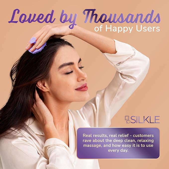 Silicone Scalp Scrubber - Massage Shampoo Brush, Soft Bristles for Hair Growth & Dandruff Removal - Ergonomic Design, Wet & Dry Use, Deep Cleansing Scalp Exfoliator for All Hair Types - Purple