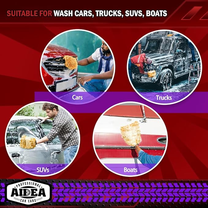 AIDEA Car Wash Mitt Microfiber, 2PK Scratch Free Lint-Free, Premium Chenille Microfiber Mitt Car Wash Brush, Orange, Regular Size 7.12''X10.14''