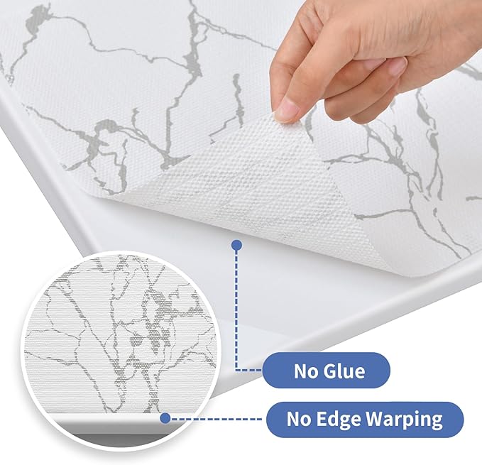 Drawer and Shelf Liner for Kitchen Cabinet: 17 in x 20 ft Non-Slip Waterproof Shelf Paper, Non-Adhesive Refrigerator Liners, Silver Marble Easy Liners for Bathroom with Knife and Tape Measure