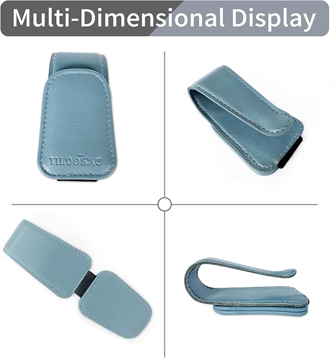 2 Pack Sunglasses Holder for Car Visor, Leather Magnetic Sunglass Holder for Car with Clip (Blue)