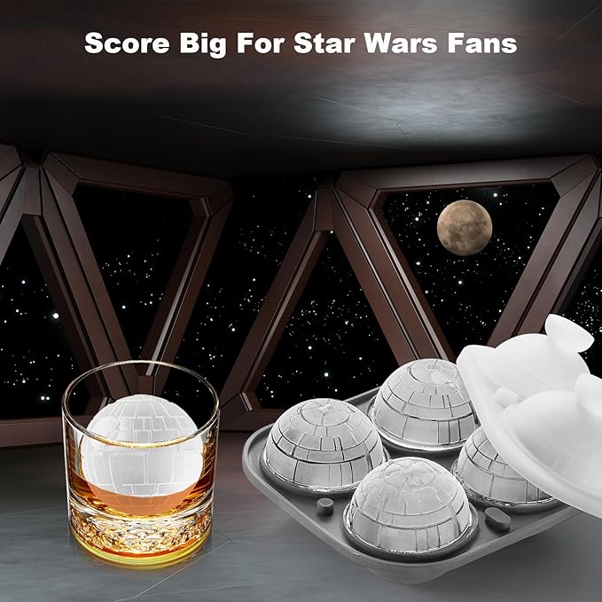 Nax Caki 3D Death Star Ice Cube Molds, Large Silicone Fun Shapes Bourbon Gifts for Men Fandom, Whiskey Ice Cube Mold for Cocktails, Brandy, Whiskey Gifts for Men Nerds & Geeks