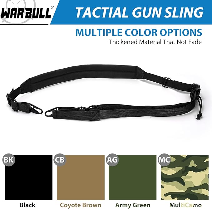 WarBull 2 Point Rifle Sling, Quick Adjust Gun Sling with HK Hook, Soft Shoulder Pad Traditional Sling for Rifle Shotgun Camera Crossbow Hunting Shooting and Outdoor Sports with Keychain Gift