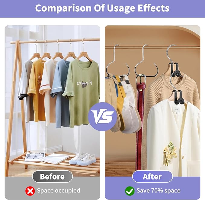 BATHRINS Space Saving Hanger Hooks Set - 60 PCS Hanger Connector Hooks & 3 PCS Hat Organizer Hangers for Closet Clothes Organizers Space Saving