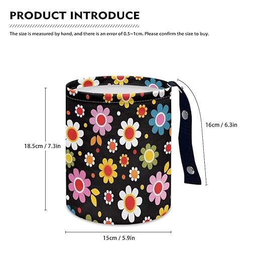 Panskyllis Colorful Hippie Flowers Car Trash Can Collapsible Car Waste Basket Container Waterproof Auto Storage Box Travel Accessories