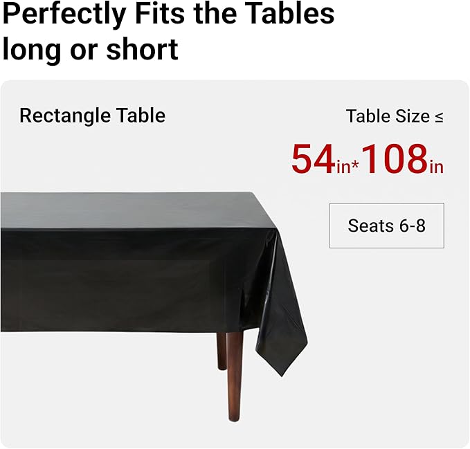 Auros Premium Plastic Tablecloths 10 Pack, 54 x 108 Inch Rectangle Disposable Table Covers for 8FT Tables, Thick & Durable, Waterproof & Spill-Proof, Easy Cleanup for Parties, Wedding, Onyx Black