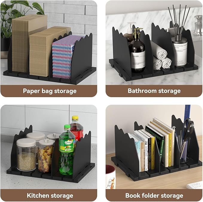 SOYO Adjustable Purse Organizers for Closet, Acrylic Shelf Divider for Bag and Purse Storage, Pocketbook and Handbag Organizer, Bookshelf Separator Organizers for House, Office Use, Black,2pc