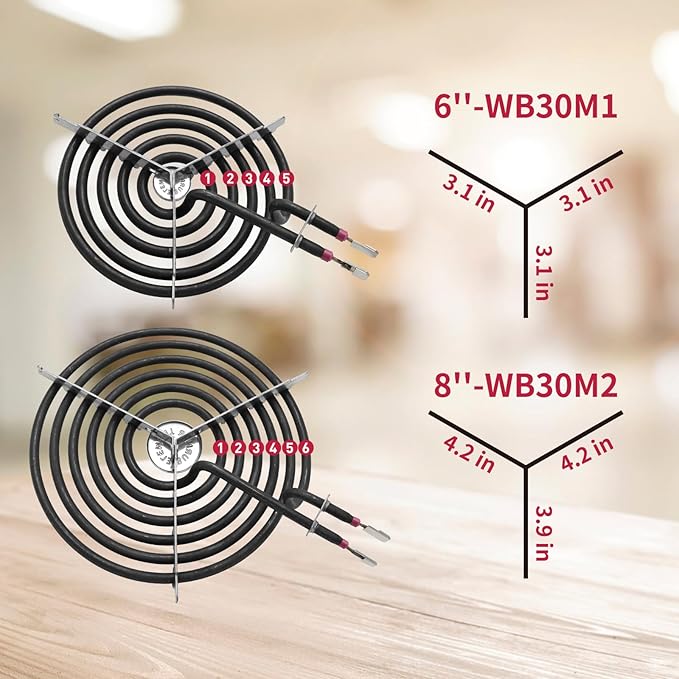 WB30M1 and WB30M2 GE Hotpoint Electric Stove Burner Replacement Element, Perfectly Fit GE Hotpoint Electric Range Stove Top-Includes 2 * 8'' and 2 * 6''