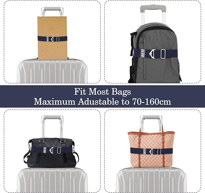2-in-1 Travel Belt for Luggage Straps Over Handle for Add a Bag, Adjustable Travel Luggage Belt Strap with Alloy Buckle Elastic Belt for Carry On Bag, Suitcase Strap Travel Accessories (Navy Blue)