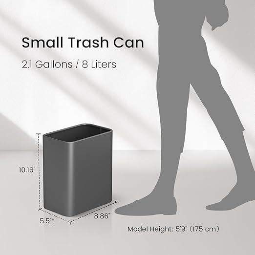 Cesun Small Bathroom Trash Can, 2.1 Gallons, Open-Top, Gray Metal, Stainless Steel, Modern, Ideal for Bathroom, Bedroom, Home Office, Toilet, RV, Near Desk, Under Sink