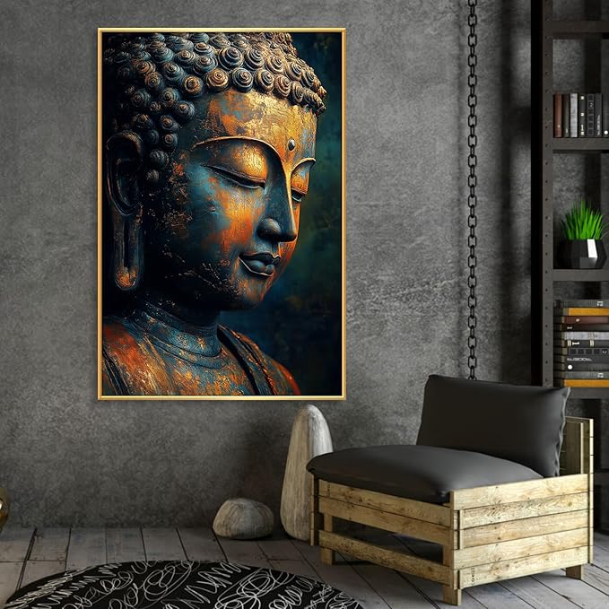 Buddha Statue Canvas Art, Zen Meditation Décor, Framed Print for Bedroom, Yoga Room, and Living Room (Black Framed, 20"x30"|51x76cm)