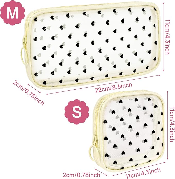 4 Pieces Mini Zipper Nylon Mesh Pouch, Mesh Cosmetic Bags Makeup Bags, Multipurpose Travel Toiletry Bags for Office Supplies and Travel Accessories (Heart Print-Purple, S)