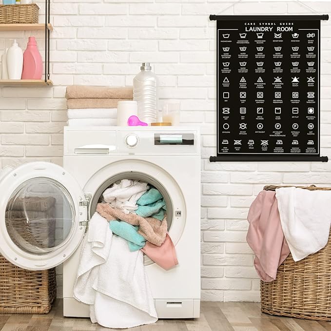 Gersoniel 2 Pieces Laundry Room Decor Symbols Wall Art Hanging Symbols Guide Wall Decor Stain Removal Theme Sign Laundry Care Room Art Ready to Hang Sign, 11.8 x 15.7 Inches(Black)