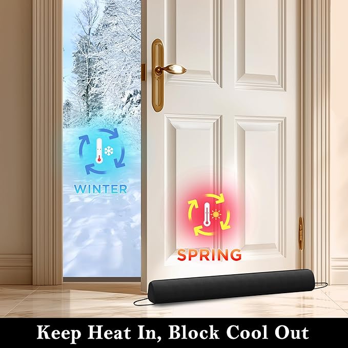 Sunolga 36" Door Draft Stopper Blocks Hot and Cold Air with Removable Washable Cover for Gaps Up to 3", All-Season Seal for Noise, Door Sweep for Bottom of Door and Window, Home Essentials, Black