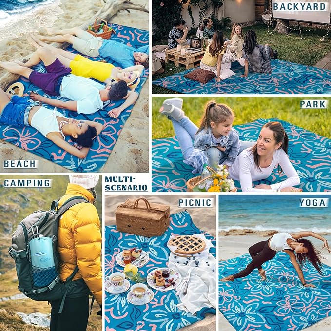 Famstar Beach Blanket Sandproof Waterproof 78''ร81''1-5 Adults Oversized,Compact Lightweight Durable Beach Mat for Travel Camping Hiking Picnic Blanket