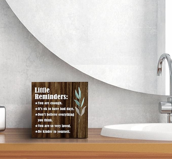 SRADMO Inspirational Little Reminders Wood Box Sign Desk Decor, Inspirational Desk Decor, College Motivational Positive Affirmation Gifts Box Sign For Office Home Dorm Tabletop Shelf Decoration(Brown)