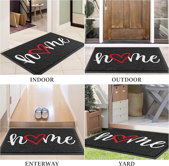 Door Mat, Welcome Mat Low Profile Floor Mat Front Doormat Indoor and Outdoor Doormat Non Slip Rugs for Entryway, Patio, High Traffic Areas (32"x20", Black-Home)