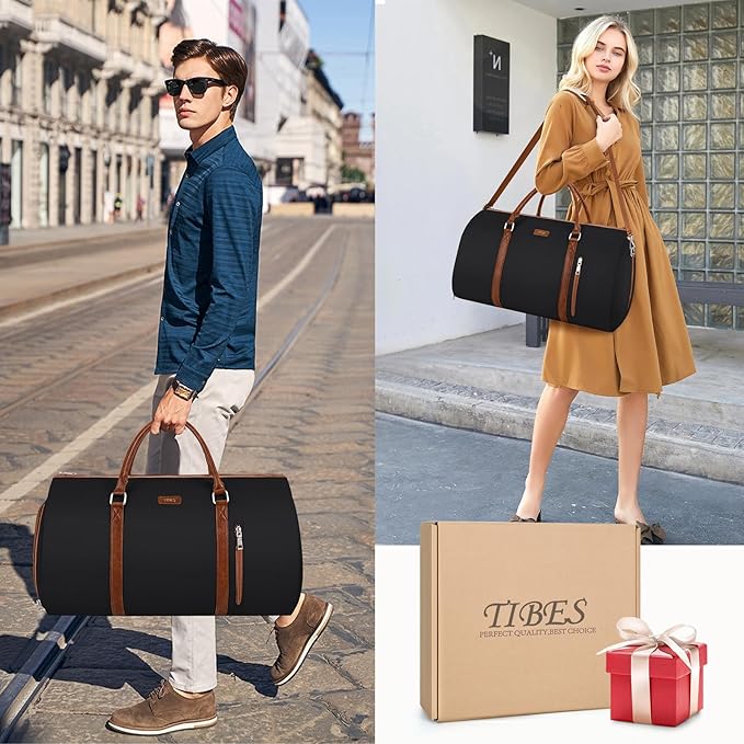 Convertible Garment Duffle Bags for Travel - Carry On Garment Bags With Toiletry Bag, Large Weekender Bags for Women Men 2 in 1 Hanging Suitcase Suit Travel Duffel Bags (2pcs Set, Black)