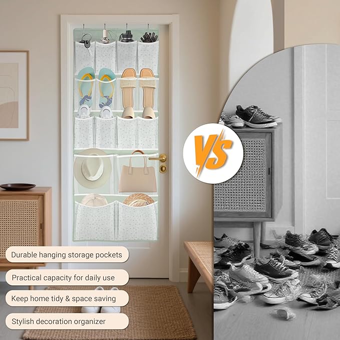 16 Pockets Over Door Hanging Organizer with 4 Kind of Versatile Pouches,Back of Closet Hanging Shelf Holder for Sock,Hat,Underwear,Shoes,Travel Outfit,Behind Door Storage Organization for Home,Dorm,RV