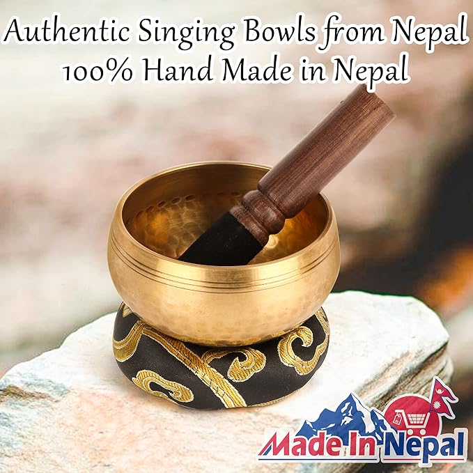 Tibetan Singing Bowls Set-Hand-hammered in Nepal Sound Bowl for Meditation, Yoga, Chakra, Meditation Accessories, Unique Gifts for Women, Men (Black, 3.15 inch)