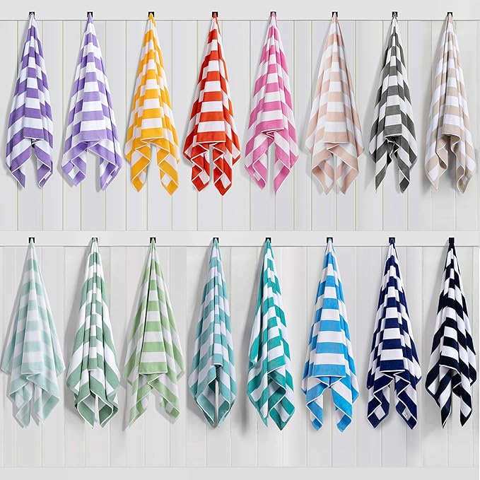 LULUHOME Large Oversized Beach Towel - Big Cotton Towel 36 x 70 Inch Striped Pool Towel, XL Cabana Soft Swimming Towel for Adult Men Women,Light Purple