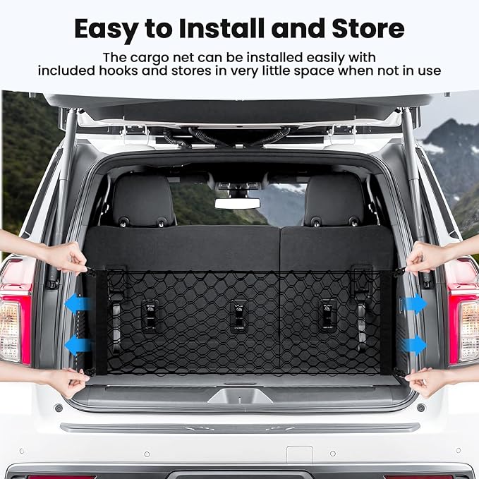 Cargo Net for Chevy Suburban Tahoe GMC Yukon & Yukon XL Cadillac Escalade 2021–2025 2026 Envelope Style Heavy Duty Elastic Mesh Trunk Cargo Organizer Easy Install Storage Net with Hooks