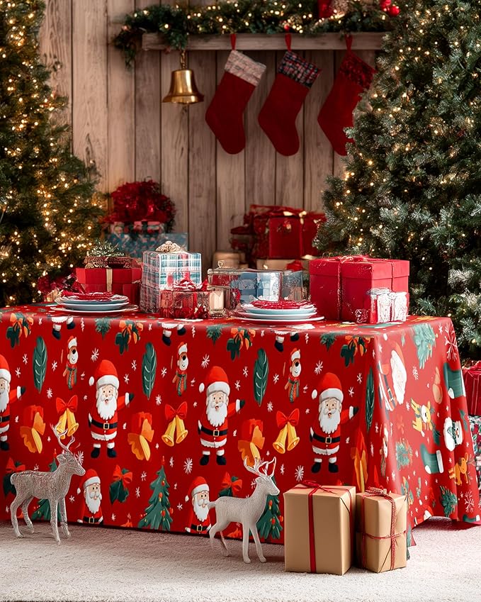 Pureegg Plastic Table Cloth Disposable 10 Pack, 54 x 108 Inch Table Cloths for Parties, Decorative Tablecloths for Rectangle Tables, Christmas Tablecloth Plastic, Leakproof & Sturdy, Christmas Red