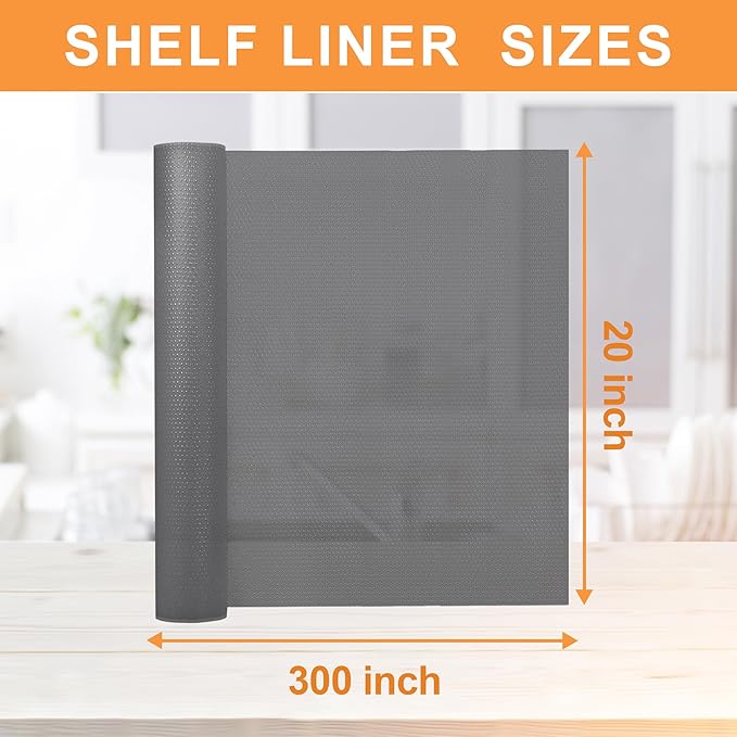 FLPMIX 20-Inch Cabinet Shelf Liner: Waterproof Kitchen Clear Under Sink Mat - Non-Adhesive Large Cupboard Drawer Liner for Bathroom Pantry Translucent Grey 20" W x 300" L