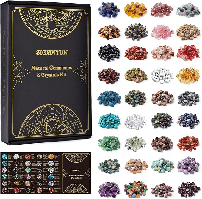 Polished Healing Crystal Chips & Stones Set – 36 Different Natural Gemstone Types, 2.5 lbs of 0.3" Tumbled Decorative Rocks for Chakra, Meditation, Reiki, Energy Work, Crafts, Gifts