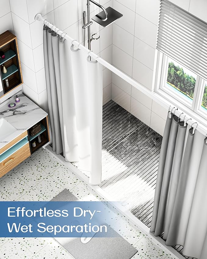 ALLZONE Adjustable Tension Curtain Rod, 42 to 78 Inches, Spring Loaded Curtain Rods No Drilling, Renter Friendly Tension Rod for Windows, Shower, Closet, No Drill, Non-Slip, White