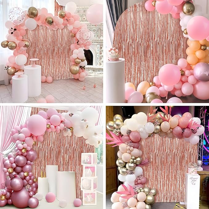 3 Pack Rose Gold Foil Fringe Curtains Streamers Party Decorations 3.3 x 8.2 ft, Tinsel Curtain Fringe Backdrop for Parties, Door Fringe Birthday Streamers, Photo Booth Backdrops, Party Decor