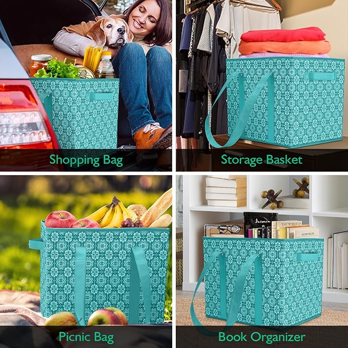 WISELIFE Reusable Grocery Bags 8 Pack, Large Grocery Tote Bag Water Resistant Shopping Bags Foldable Grocery Bag for Clothes, Shoes and Picnic, Green