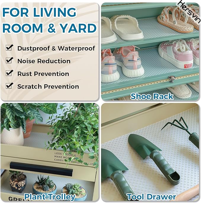 Hersvin Shelf Liners 16 in x 20 ft EVA Drawer Mats, Non-Adhesive Cupboard Protector, Kitchen Cabinet Lining Fridge Liner (Clear Crossed Stripe, 40.7x610cm)