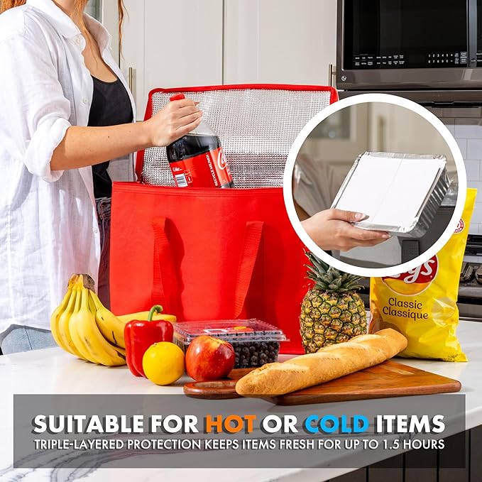 Carrywell Insulated Reusable Grocery Bags, Catering and Delivery Bag For Hot and Cold Food, Collapsible Thermal Tote For Doordash, Not-Made In China