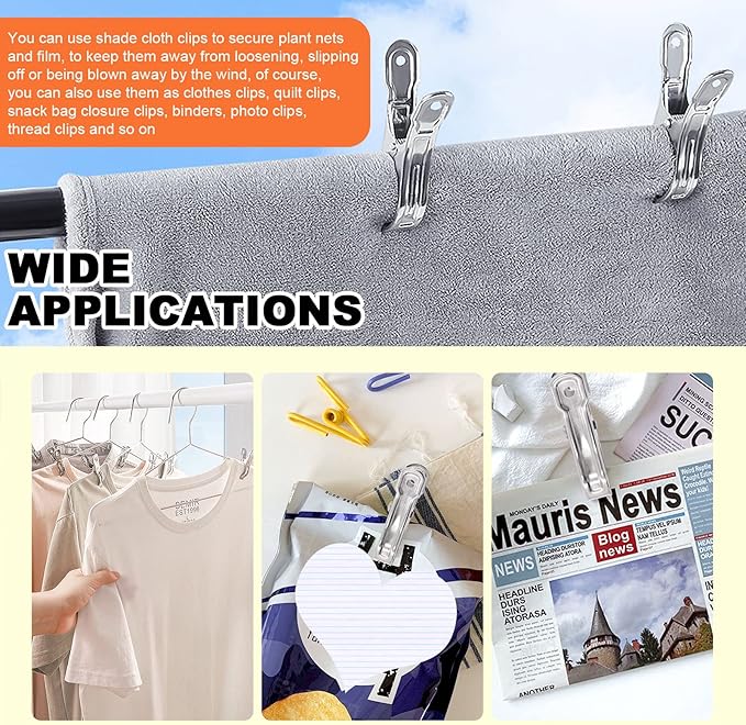 Tanstic 20 Pcs 5.1 Inch Stainless Steel Greenhouse Clamps Garden Clips Greenhouse Clips Heavy Duty Garden Clips with Strong Grip and Large Open Mouth for Netting Holding