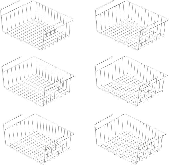 Simple Houseware 6-Pack Under Shelf Basket, White