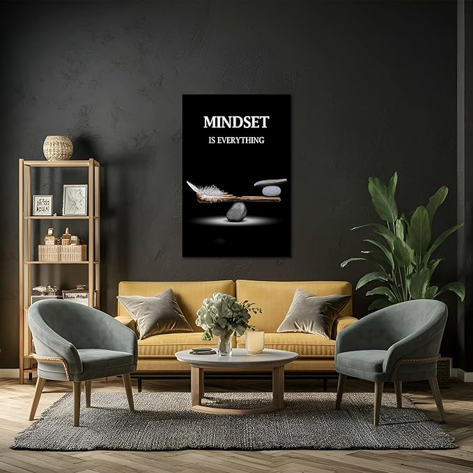 SKASNFAI Mindset Motivation Office Wall Art Zen Stone Canvas Print Pictures Wall Decor Framed Positive Quotes Posters for Living Room Bedroom Decoration (12L x 16W)