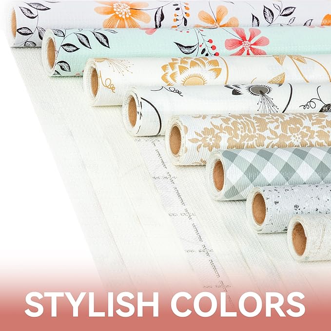 RAY STAR Shelf Liner, Non-Adhesive Silver Floral Kitchen Cabinet Liner for Pantry Drawer Vanity, Non-Slip, Shelf Liners for Kitchen Cabinets Cupboard, 12 Inch x 10 FT (10 Rolls), Signature Delivery