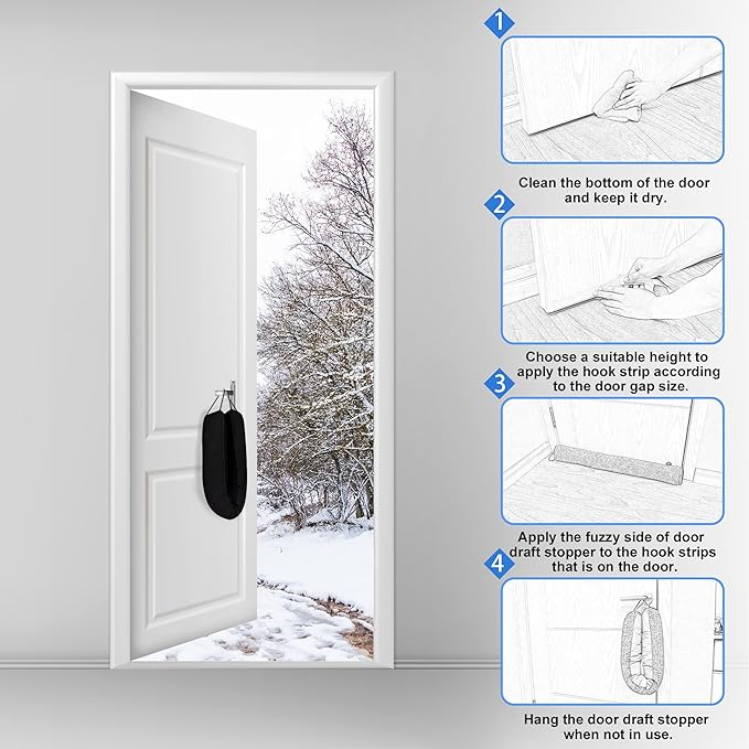 NABOWAN 32" Weighted Under Door Draft Stopper -Triangular Door Draft Blocker with Hook Loops for Easy Install, Save Energy, Home Room Essentials