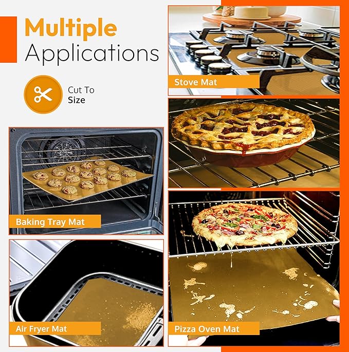 Gold 2 Pack Large Thick Heavy Duty Non Stick Teflon Oven Liners Mat, 17"x 25" BPA and PFOA Free, for Bottom of Electric Oven Gas Stove Microwave Charcoal or Gas Grills