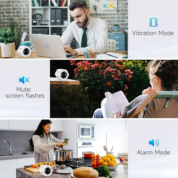 Productivity Timer 1, 5, 10, 30, 60 Minutes Preset, Desk Cube Timer with Gravity Sensor/Mute/Vibration for ADHD, Work, Study, Kitchen, Back to School (1, White)