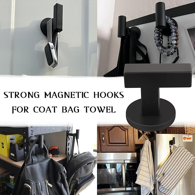 ULIBERMAGNET Strong Magnetic Double Hooks, 2 Pack Heavy Duty Sturdy Coat Magnetic Hangers, Rubber Magnets Large Hooks for Coat Robe Towel Key Hat (Brushed Nickel)