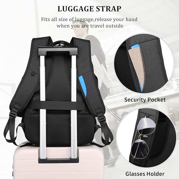DUSLANG Anti-Theft Laptop Backpack, Black, 15.6-14-13 Inch Laptop Sleeve, USB Charging Port and Black TSA Lock