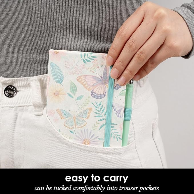 Aesthetic Small Journal Notebook, 3 Pack Mini Pocket Notebook with Pen, (Butterfly Garden) 3.7" x 5.7", 100GSM Lined Paper, Hardcover Small Notepad for Kids/Girls/Women Writing Note Taking