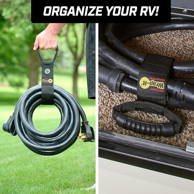 Easy-Carry Wrap-It Storage Straps - 28” (2-Pack) Black with Grommet - Cord Wrap and Hose Organizer for Your RV Tool Kit
